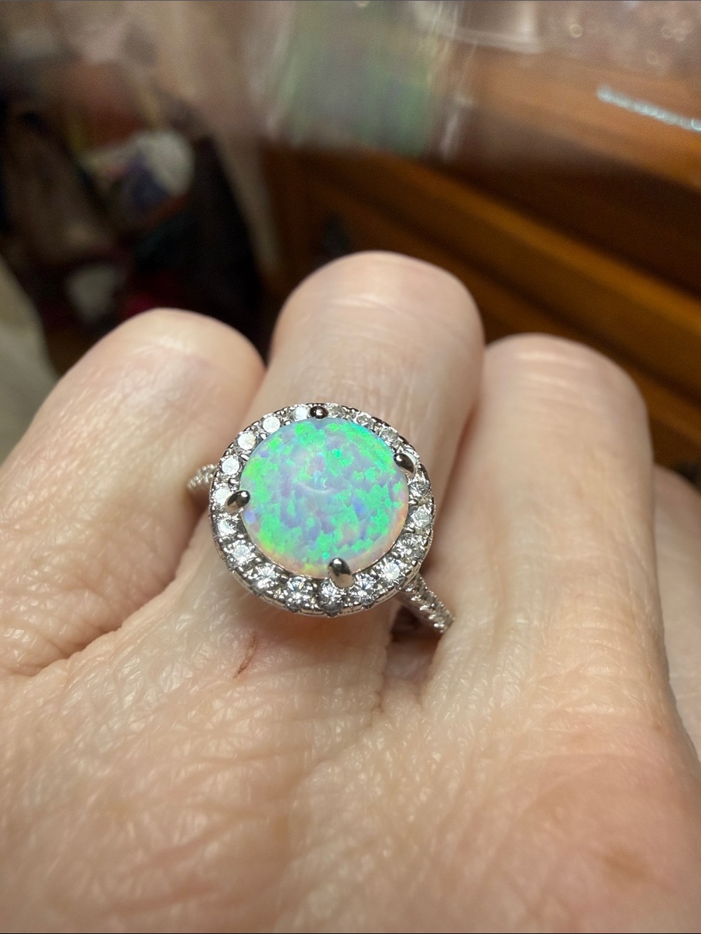 2 CT Opal ring 925 Sterling Silver surround by GRA CERTIFIED MOISSANITE DIAMONDS - Picture 4 of 11